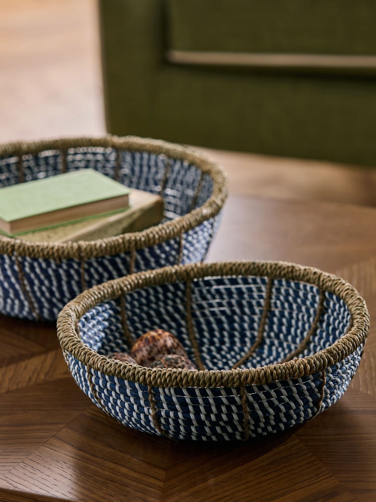 Nina Campbell Blue Seagrass Set of 2 Bowl Storage Basket - Image 2 of 7
