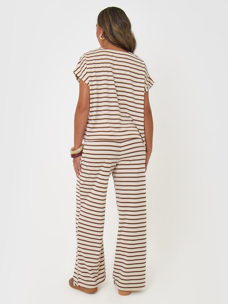 Threadbare Brown Stripe Jersey Co-ord Boxy Fit Top - Image 2 of 4 Threadbare Brown Stripe Jersey Co-ord Boxy Fit Top - Image 2 of 4