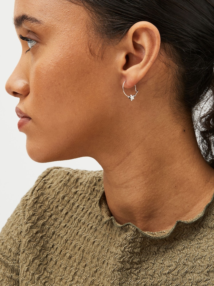 Silver Tone Sterling Silver Star Hoop Earrings - Image 1 of 3