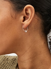Silver Tone Sterling Silver Star Hoop Earrings - Image 2 of 3