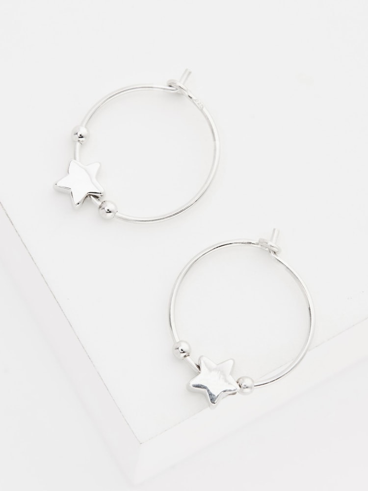 Silver Tone Sterling Silver Star Hoop Earrings - Image 3 of 3