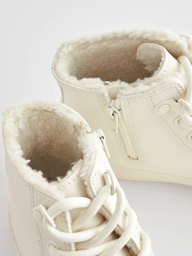 Buy White Faux Fur Lined Standard Fit (F) Lace-Up High Top