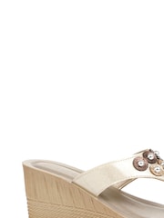 Pavers Gold Pavers Toe Post Wedge Sandals - Image 2 of 5