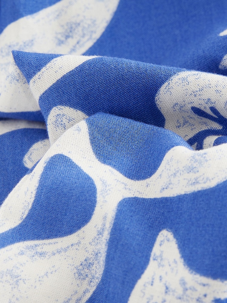 Blau/Weiß/Bedruckt - Hose mit Leinenanteil, weitem Bein und Bindegürtel - Bild 7 von 7