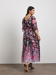 Joanna Hope rochie din șifon cu mâneci despicate, ombră, imprimeu floral și material încrețit - Imaginea 2 din 4
