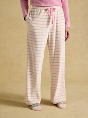 Joules Pink/Cream Stripe Fleece Pyjama Bottom - Image 1 of 7