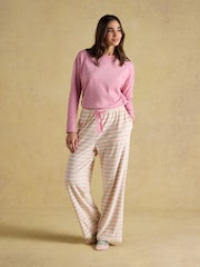 Joules Pink/Cream Stripe Fleece Pyjama Bottom - Image 4 of 7