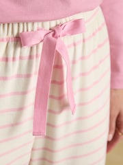 Joules Pink/Cream Stripe Fleece Pyjama Bottom - Image 5 of 7