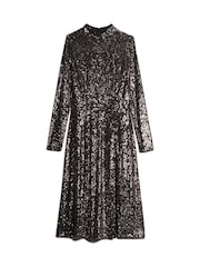 Superdry Silver Long Sleeve Backless Sparkly Midi Dress - Image 6 of 9