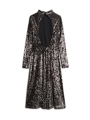 Superdry Silver Long Sleeve Backless Sparkly Midi Dress - Image 7 of 9