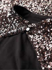 Superdry Silver Long Sleeve Backless Sparkly Midi Dress - Image 9 of 9