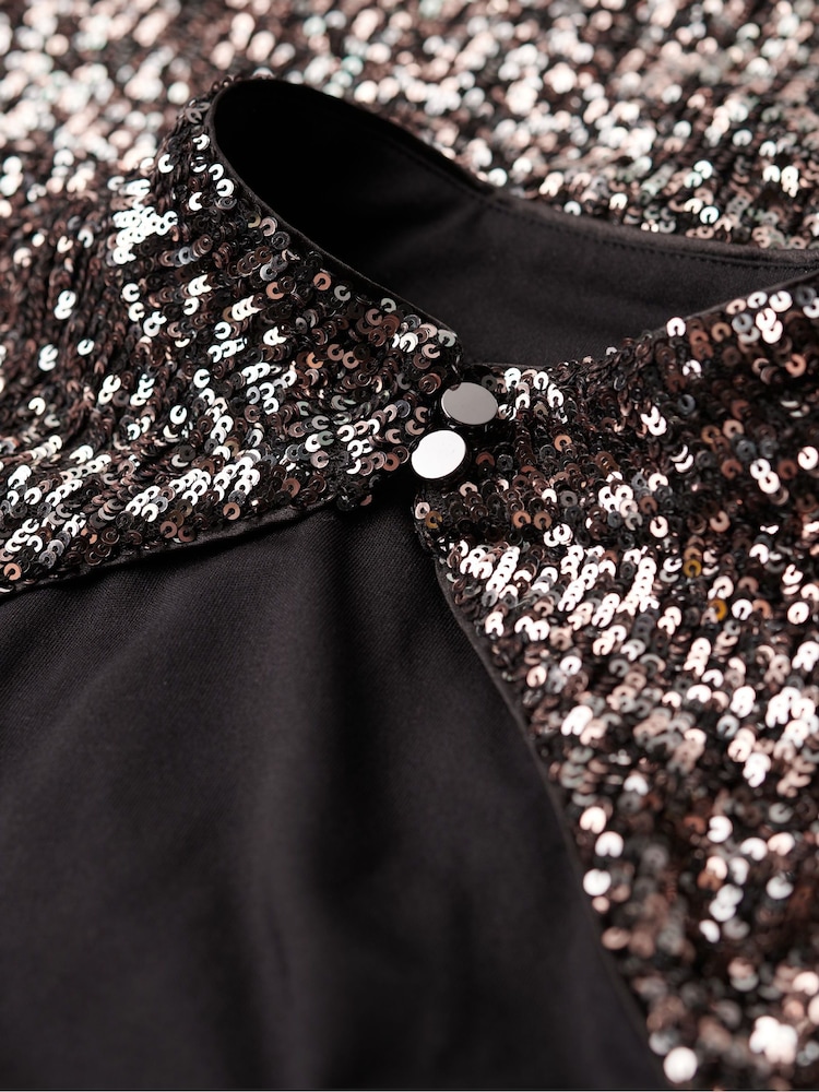 Superdry Silver Long Sleeve Backless Sparkly Midi Dress - Image 9 of 9