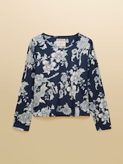 Joules Navy Spring Bird Floral Fleece Pyjama Set - Image 11 of 12