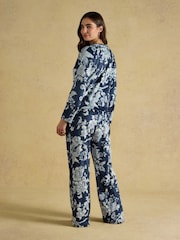 Joules Navy Spring Bird Floral Fleece Pyjama Set - Image 2 of 12