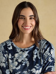 Joules Navy Spring Bird Floral Fleece Pyjama Set - Image 5 of 12