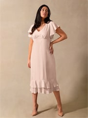 Live Unlimited Pink Zebra Curve Jacquard Tiered Angel Sleeve Dress - Image 3 of 7