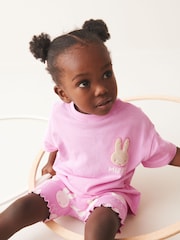 Pink Miffy Short Sleeve 100% Cotton T-Shirt And Cycle Shorts Set (3mths-7yrs) - Image 3 of 7
