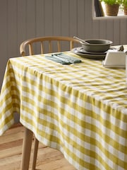 Ochre Yellow Gingham Cotton Tablecloth - Image 1 of 5
