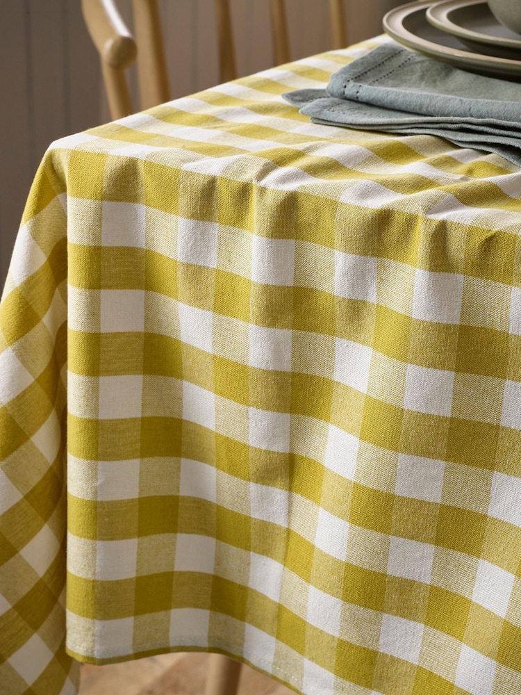 Ochre Yellow Gingham Cotton Tablecloth - Image 2 of 5