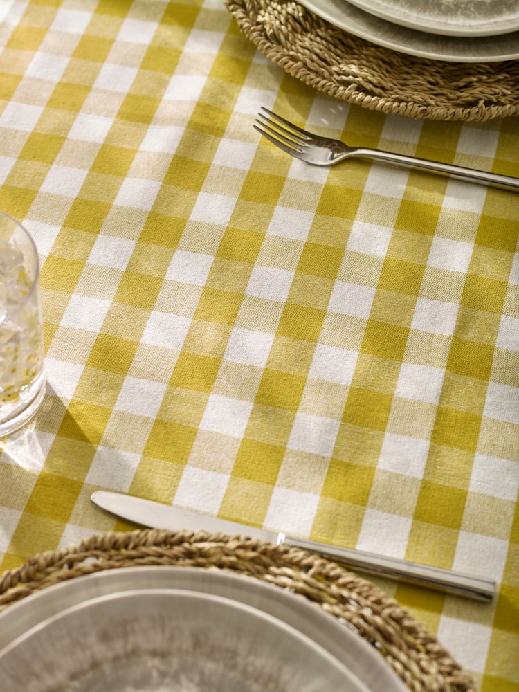 Ochre Yellow Gingham Cotton Tablecloth - Image 4 of 5