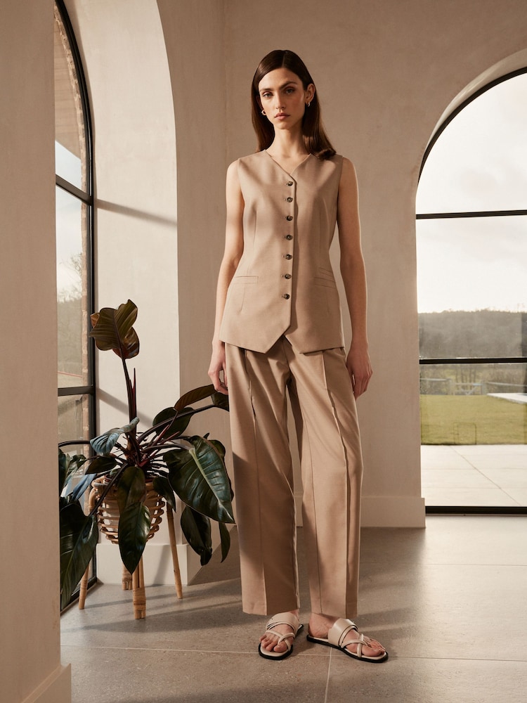 Mink Brown Premium Tailored Barrel Leg Trousers - Image 1 of 6