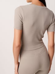 Natural Slim Fit Ribbed Short Sleeve Top - Image 2 of 7