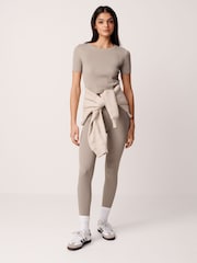 Natural Slim Fit Ribbed Short Sleeve Top - Image 3 of 7