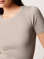 Natural Slim Fit Ribbed Short Sleeve Top - Image 4 of 7