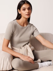 Natural Slim Fit Ribbed Short Sleeve Top - Image 5 of 7