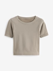 Natural Slim Fit Ribbed Short Sleeve Top - Image 6 of 7