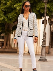 Sosandar Black Compact Knit Stripe Zip Trophy Cardigan - Image 3 of 4