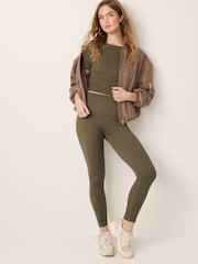 Khaki Green Slim Fit Ribbed Short Sleeve Top - Image 2 of 7
