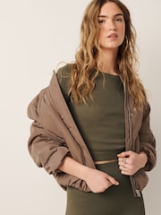Khaki Green Slim Fit Ribbed Short Sleeve Top - Image 3 of 7