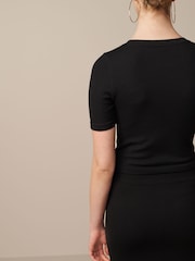 Black Slim Fit Ribbed Short Sleeve Top - Image 3 of 6