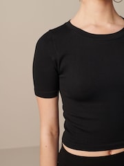Black Slim Fit Ribbed Short Sleeve Top - Image 4 of 6