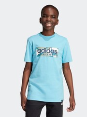 adidas Blue Kids Sportswear 100% Cotton Camo Linear Graphic T-Shirt - Image 1 of 11
