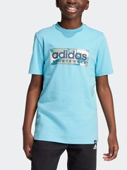 adidas Blue Kids Sportswear 100% Cotton Camo Linear Graphic T-Shirt - Image 2 of 11