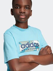 adidas Blue Kids Sportswear 100% Cotton Camo Linear Graphic T-Shirt - Image 5 of 11