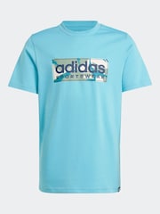 adidas Blue Kids Sportswear 100% Cotton Camo Linear Graphic T-Shirt - Image 7 of 11