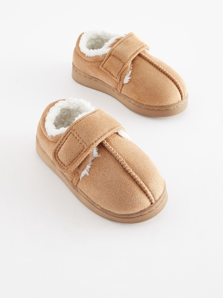 Tan Brown Warm Lined Touch Fastening Slippers - Image 1 of 4