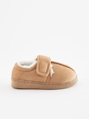 Tan Brown Warm Lined Touch Fastening Slippers - Image 2 of 4