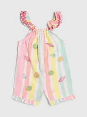 River Island Pink Stripe Embroidered Romper - Image 1 of 5