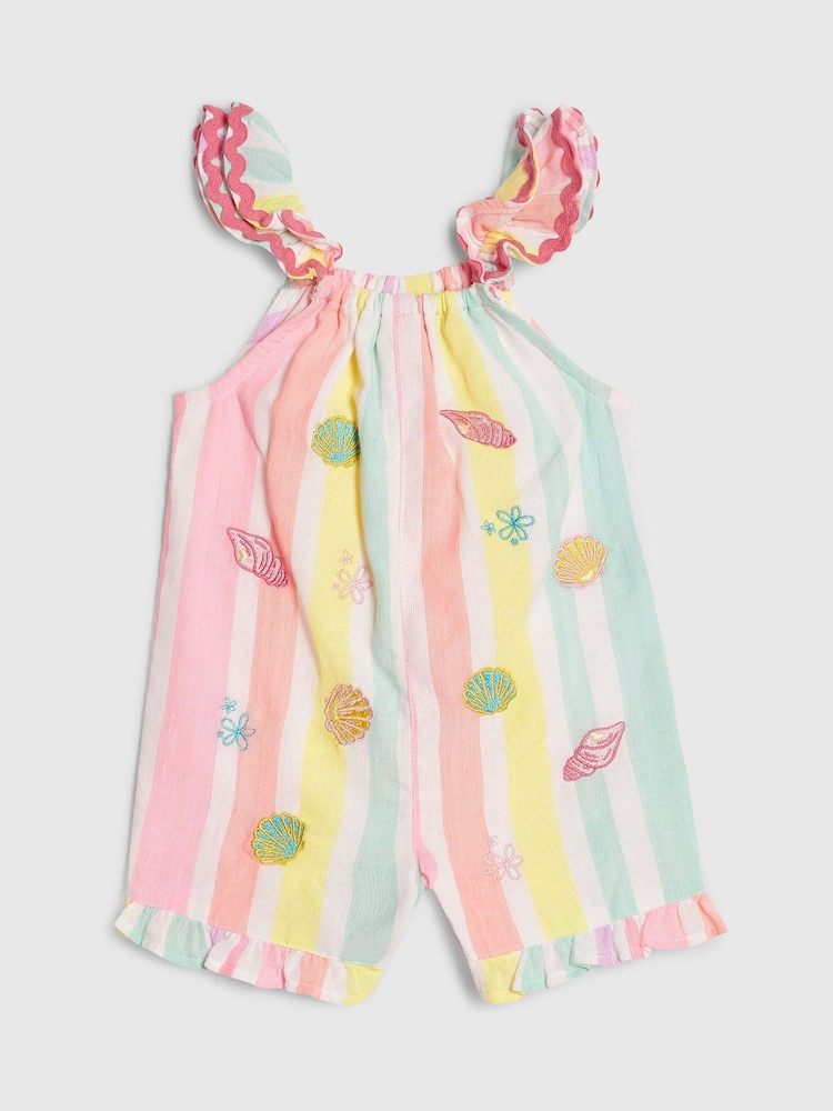 River Island Pink Stripe Embroidered Romper - Image 1 of 5 River Island Pink Stripe Embroidered Romper - Image 1 of 5
