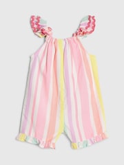 River Island Pink Stripe Embroidered Romper - Image 3 of 5