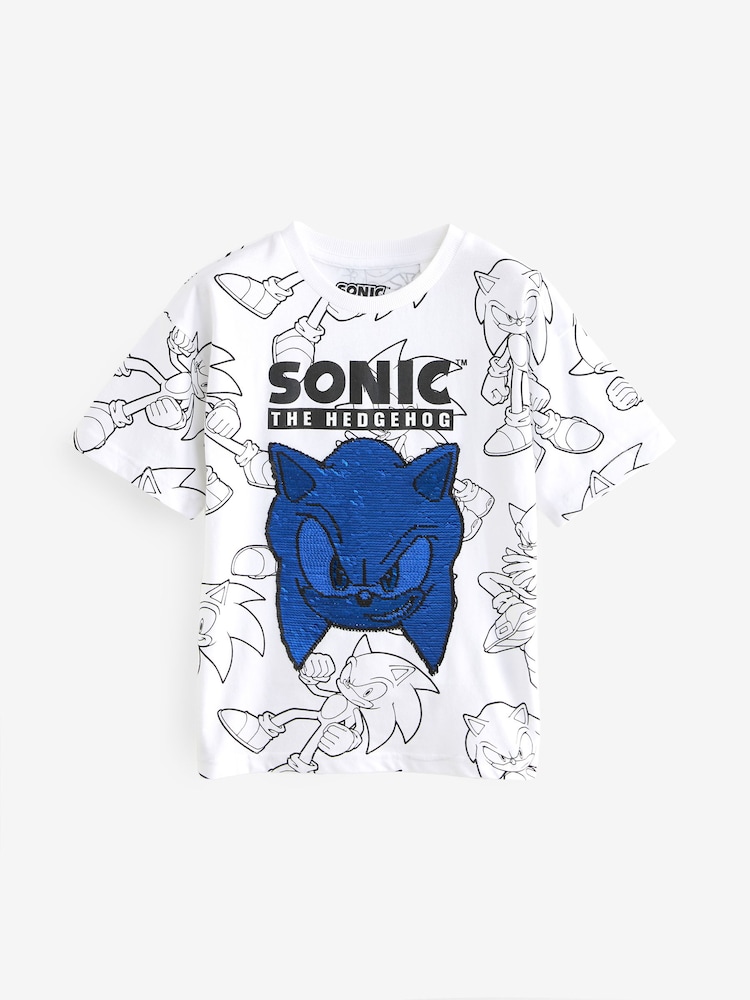 White/Black 100% Cotton Sonic Flippy Sequin T-Shirt (3-16yrs) - Image 2 of 4