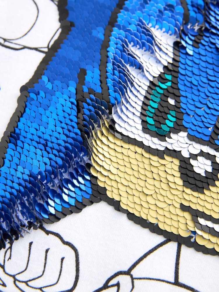 White/Black 100% Cotton Sonic Flippy Sequin T-Shirt (3-16yrs) - Image 4 of 4