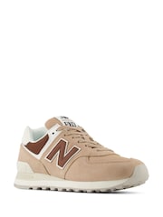 New Balance Beige/Red Womens Leopard Print 574 Trainers - Image 3 of 9