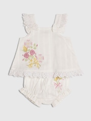 River Island White Knitted Floral Romper Set - Image 3 of 5