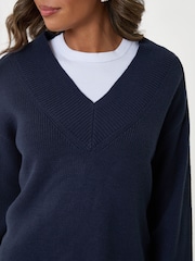 Threadbare Blue Deep Rib V-Neck Jumper - Image 5 of 5