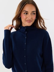 Threadbare Blue Compact Knit Funnel Neck Cardigan - Image 3 of 4
